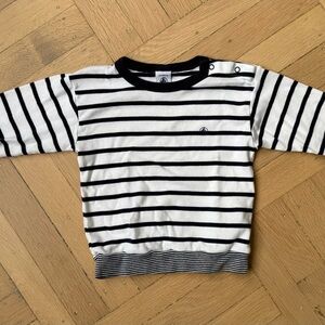 Petit Bateau Navy and White Striped Long Sleeve Shirt w/ shoulder snaps, 24M